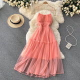 Sexy Straps Tulle Ruffles Dress Women Holiday Dress HZ1022