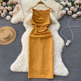 Sexy Silk Satin Dress Summer Women Holiday Dress HZ1022