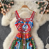 Vintage Straps Red Dress Summer Women Holiday Dress HZ1022