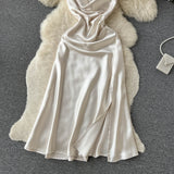 Sexy Spaghetti Straps Silk Satin Dress Women Holiday Dress HZ1022