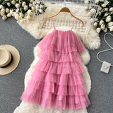 cute summer women's sweet spaghetti straps dress with ruffles HZ1022