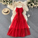 Sexy Straps Tulle Ruffles Dress Women Holiday Dress HZ1022