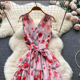 Sweet V neckline Summer Floral Dress Women Holiday Dress HZ1022