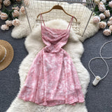 Sexy Spaghetti Straps Pink Floral Dress Hot Women Dress HZ1022