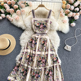 Palace Dress Women Summer Retro Printed Suspender Dress Women Holiday Dress HZ1022