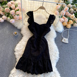 Sexy Straps Ruffled Lace Dress Women Holiday Dress HZ1022