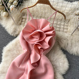 Sexy Mermaid Spaghetti Straps Ruffles Satin Flower Dress Women Dress HZ1022