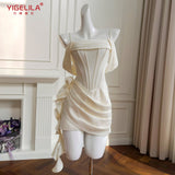 French Light Luxury Style Beige Sling Tromect Fish Bone Temperament Waist Thin Dress Dress Dress 69025
