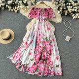 Cute off the shoulder slit floral dress women's dress HZ1022