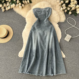 Hot Girl Retro denim skirt women's A-line long Dress HZ1022