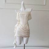 French Light Luxury Style Beige Sling Tromect Fish Bone Temperament Waist Thin Dress Dress Dress 69025