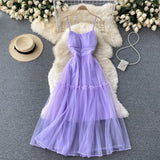 Sexy Straps Tulle Ruffles Dress Women Holiday Dress HZ1022