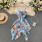 Sexy Spaghetti Straps Backless Summer Dress Women Floral Holiday Dress HZ1022