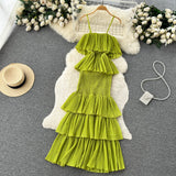 cute summer women's sweet chiffon suspender dress with ruffles HZ1022
