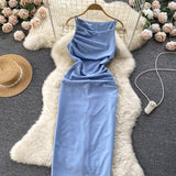 Sexy Silk Satin Dress Summer Women Holiday Dress HZ1022