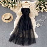 Sexy Straps Tulle Black Dress Women Holiday Dress HZ1022