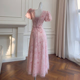 French Retro Court Style Collar Bubble Sleeve Princess Dress Light Folded Lace Sling Skirt Two-Piece Set 69557