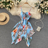 Sexy Spaghetti Straps Backless Summer Dress Women Floral Holiday Dress HZ1022