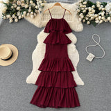 cute summer women's sweet chiffon suspender dress with ruffles HZ1022