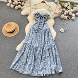Vintage Spaghetti Straps Floral Dress Women Holiday Dress HZ1022