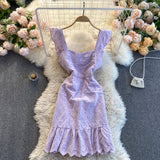 Sexy Straps Ruffled Lace Dress Women Holiday Dress HZ1022