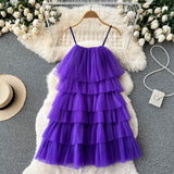 cute summer women's sweet spaghetti straps dress with ruffles HZ1022