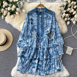 Vintage A line long sleeves floral dress women's dress HZ1022