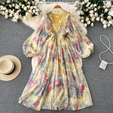 Cute A line long sleeves floral dress women's dress HZ1022