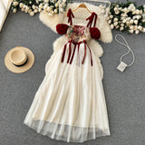 Retro Niche Design Embroidered Suspender Dress Women Dress HZ1022
