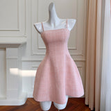 Qtevry Lady Small Fragrant Evening Dress Girl Spring Party Short Temperament Coarse Flowers, Sling Bottom Skirt Female 68391