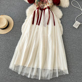 Retro Niche Design Embroidered Suspender Dress Women Dress HZ1022