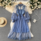 Vintage A line long sleeves floral dress women's dress HZ1022