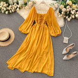A line square neckline long sleeves chiffon dress women's dress HZ1022