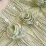French Mesh Tector-Meared Dress Sling Three-Dimensional Flower Fold Embroidery Elegant Waist Dress 69552