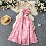 Cute A line Sleeveless Straps Backless Summer Pink Holiday Dress HZ1022