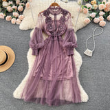 Vintage A line long sleeves lace dress women's dress HZ1022