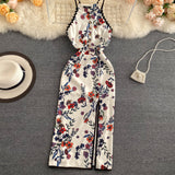 Sexy A line Sleeveless Silk Satin Floral Dress Beach Summer Holiday Dress HZ1022