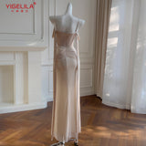 French Knitted Elastic Net Dress Bead Chain Ribbon Temperament Bag Fishtail Dress Hanging Dress 69310
