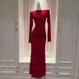 Qtevry Knitted Dress Long Sleeve Round Collar Temperament Tight Sexy Bag Hip Dress Folded Body Dress 69299