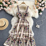 Palace Dress Women Summer Retro Printed Suspender Dress Women Holiday Dress HZ1022