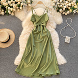 Sexy A line spaghetti straps sage green summer dress women's dress HZ1022