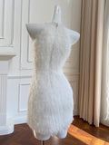 Qtevry Hanging Neck Fuffless Sleeve Vest Bag Hip Dress Pure Desire To Repair Soft Plush Small Dress 68259