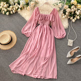 A line square neckline long sleeves chiffon dress women's dress HZ1022