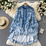 Vintage A line long sleeves floral dress women's dress HZ1022
