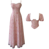 French Retro Court Style Collar Bubble Sleeve Princess Dress Light Folded Lace Sling Skirt Two-Piece Set 69557