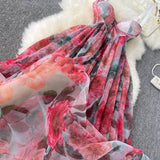 Sexy Spaghetti Straps Pink Floral Dress Summer Women Holiday Dress HZ1022