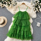 cute summer women's sweet spaghetti straps dress with ruffles HZ1022