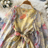 Cute A line long sleeves floral dress women's dress HZ1022