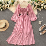 A line square neckline long sleeves chiffon dress women's dress HZ1022