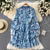 Vintage A line long sleeves floral dress women's dress HZ1022